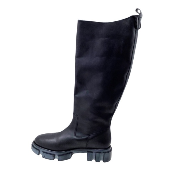 Free People Tall Brooke Women\'s Black Leather Knee-High Chunky Boots